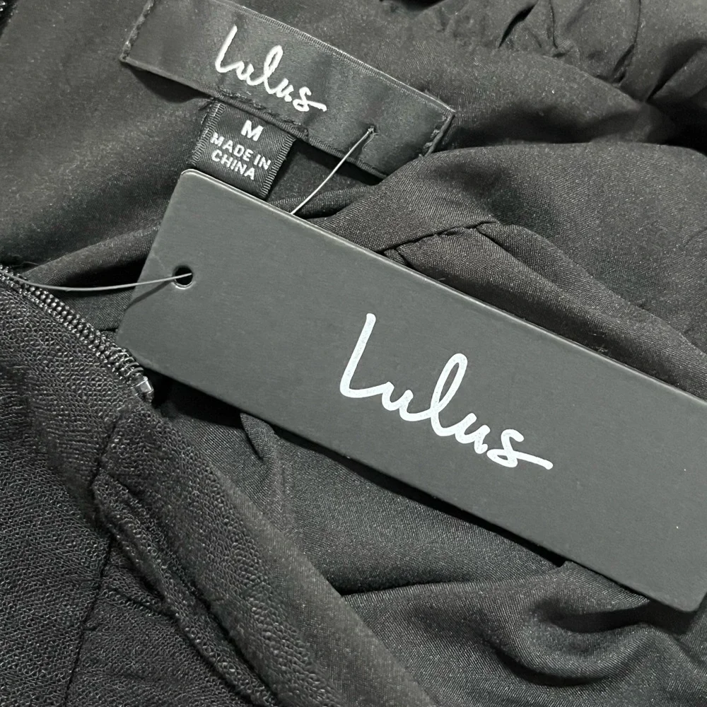 LULUS Dress Womens Medium Black Linen Blend Roman Reverie Halter Mini Ruffle New - Picture 4 of 10